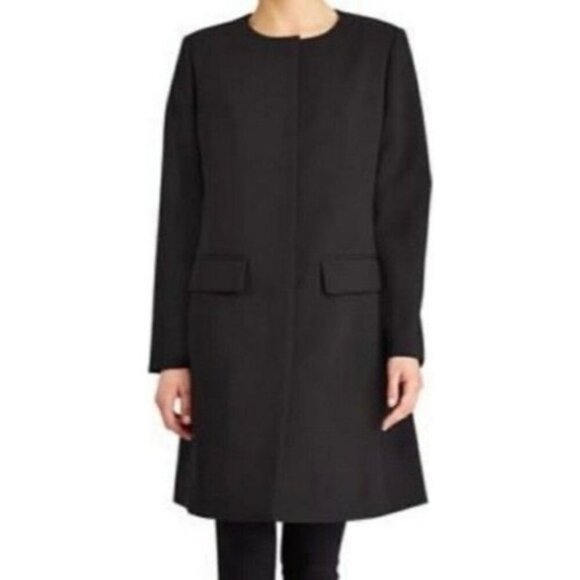 RALPH LAUREN L Black Coat with Snap Buttons Collarless Oversize Look - Picture 1 of 5